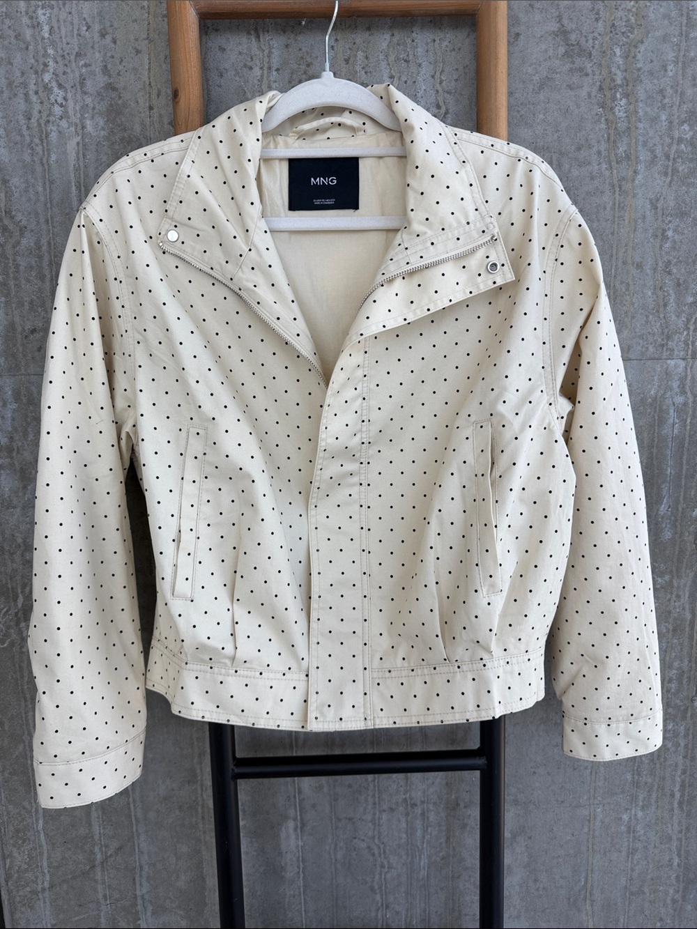 Mango Dots Bomber Jacket in Ecru